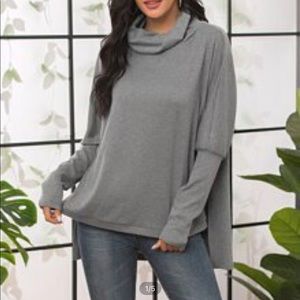 Cowl neck high-low sweatshirt